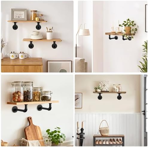 NearMoon Industrial Pipe Iron Shelf Brackets-Wall Mounted DIY Rustic Pipe Metal Brace Brackets, Vintage Farmhouse Décor
