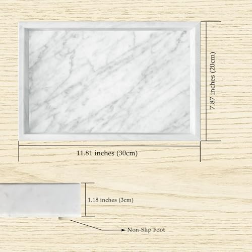 Yew & Tulip Natural Carrara White Marble Vanity Tray, Natural White Marble Serving Tray for Bathroom, Kitchen, Vanity, H