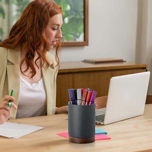 Ceramic Pen Holder for Desk, Pencil Cup, (Dark Grey, Set / 2)