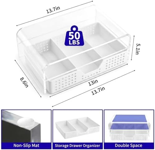 OPNICE Desk Organizer and Accessories, 2-Tier Computer Monitor Stand Riser with Drawer and 2 Pen Holders, Laptop Stand,