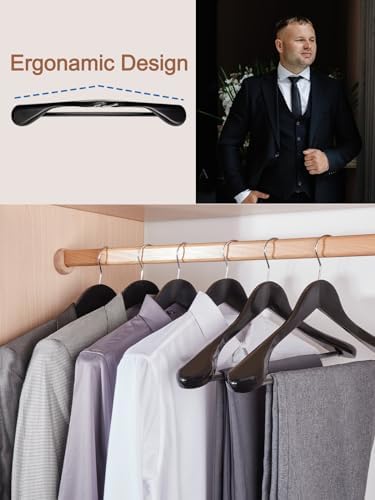 HOUSE DAY 19 Inch Wooden Suit Hangers 6 Pack, Black