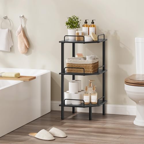 Tajsoon 3 Tier Corner Shelf Stand, Standing Corner Shelf Unit, Black
