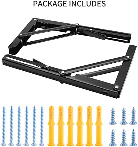 YUMORE 12 Inch Folding Shelf Bracket, Heavy Duty L Bracket, Black, 2 Pack