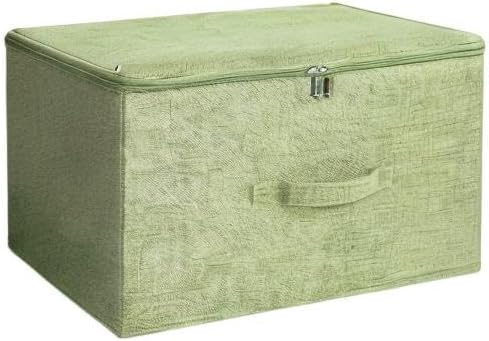 ANMINY 2PCS Storage Bins with Zipper Lids 36 Qt Lidded Fabric Storage Boxes Baskets Cubes with Handles Collapsible Washable Cotton Linen Closet Shelf Clothes Organizer Containers - Green, Large