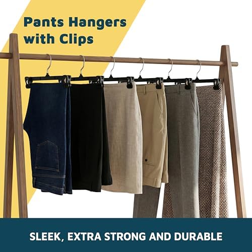 Lifemaster Pants Hangers with Clips Pack of 50, 12-Inch Heavy-Duty Clothes Hangers with Non-Slip Ridged Grip Clips & 360° Swivel Hook, Space-Saving Closet Organizer for Pants, Skirts & Shorts, Gray