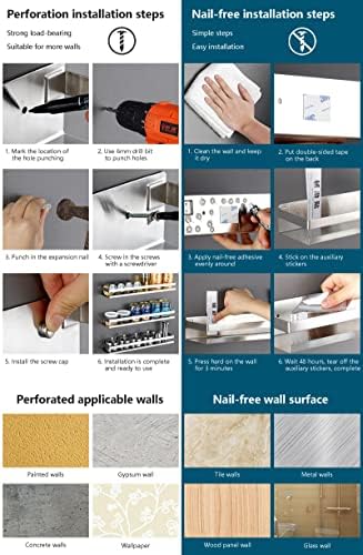 Rustproof Metal Storage Floating Shelves Wall Mounted Rectangular Shelf for Bedroom,Bathroom, Living Room, Kitchen, and Laundry Room,Nail-Free Wall-Mounted Shelves(7.9 Inch Silver)