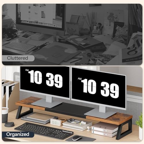 HOOBRO Dual Monitor Stand Riser, 39 Inch Large Computer Monitor Stand for 2 Monitors, Computer Monitor Riser, Desk Shelf