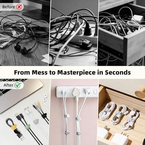 56Pcs Silicone Cable Ties Reusable, Multipurpose Cable Management Organizer, Adjustable Fastening Cable Straps with Locking Buckles, High Elasticity Cord Organizer, Travel Essentials, 7 Colors