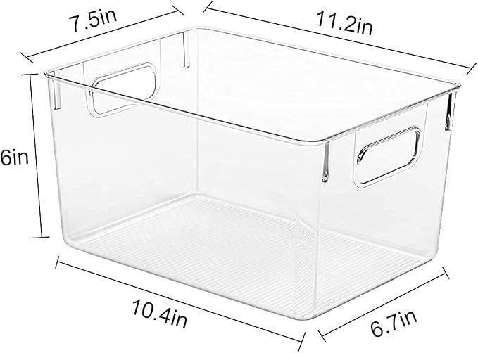 4 Pack Kitchen Organizers - Clear Plastic Storage Bins for Fridge, Pantry, Cabinet, Countertops and Bathroom