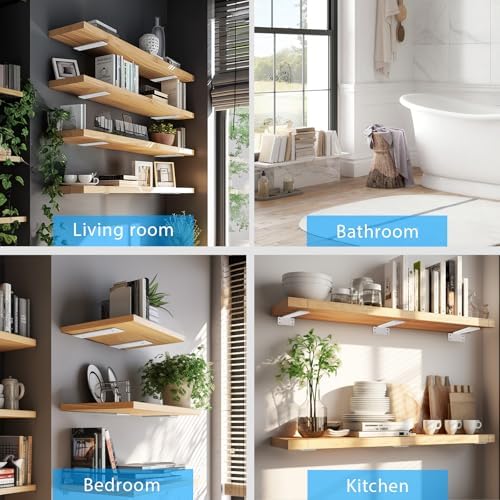 Shelf Brackets, Heavy Duty Floating Shelf Brackets 10-Inch Long, 6-Pack Brackets for Shelves, Matte White L Hidden Metal
