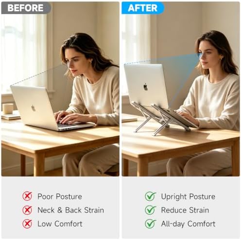 LIENS Laptop Stand, Adjustable Aluminum Ergonomic Riser - 7-Angle, Foldable Portable Ventilated Cooling, Compatible with