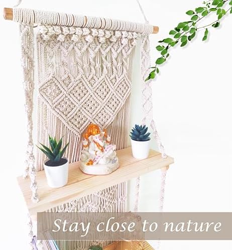 Macrame wall Hanging Shelf (Tier 2, Natural White)
