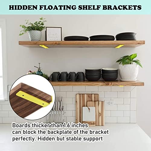 Advanced Heavy-Duty Shelving Bracket - 5-Inch Floating, 0.2-Inch Thick Gold L-Shaped Solid Steel (6 Pieces)