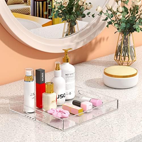 NIUBEE Acrylic Serving Tray 10x10 Inches -Spill Proof- Clear Decorative Tray Organiser for Ottoman Coffee Table Countert