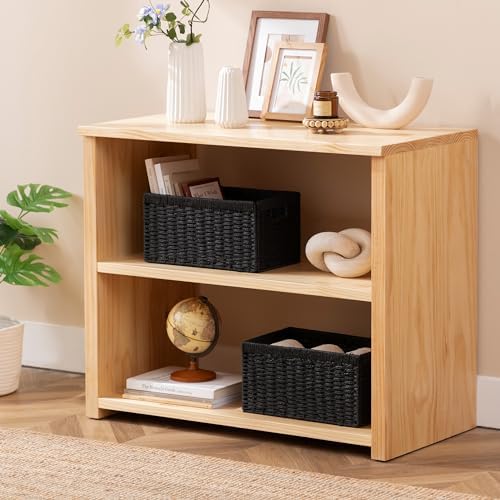 joybest Black Wicker Baskets for Shelves, Hand-woven Storage Baskets