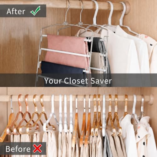 Pants Hangers Space Saving 3 Pack 5 Layer Swing Arm Hanger White