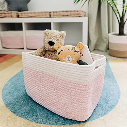 OrganiHaus Cotton Rope Baskets for Shelves, Set of 3, 15x9x10