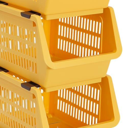 4 Pcs Stackable Storage Baskets, Compact Rolling Storage Baskets Set, Small Stackable Organizer Bins for Kitchen Bedroom