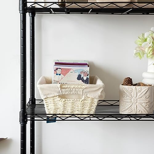 JS HOME Wicker Storage Baskets with Liners, Round Paper Rope Storage Baskets with Built-in Handles Handwoven Shelf Baske