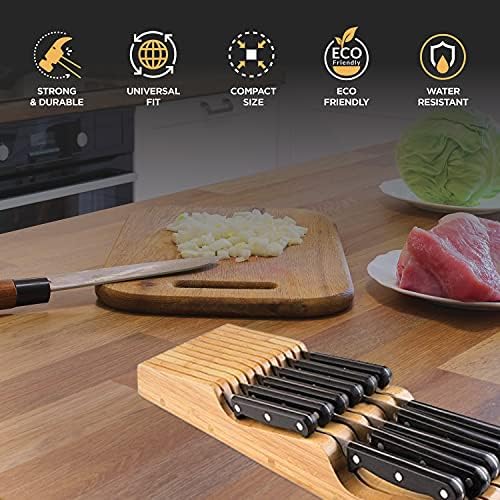 Bambüsi Knife Drawer Organizer 16 Slot In-Drawer Knife Block Holder, Bamboo
