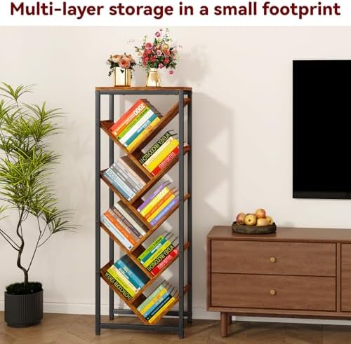 IBUYKE 9 Tier Tree Bookshelf with Top Shelf,Brown TBC002H
