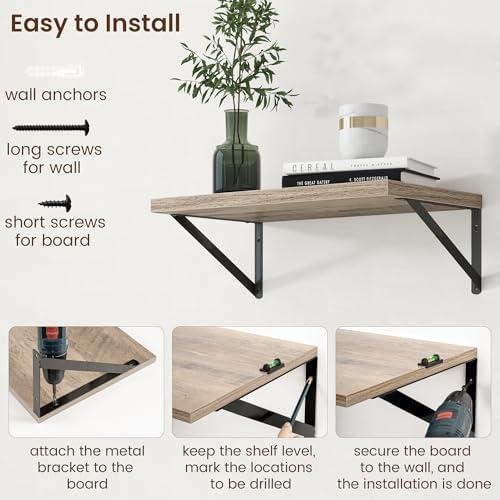 Axeman Deep Floating Shelves - 20 Inch Floating Shelves Set of 2-12 Inch Deep Grey Wall Shelves for Living Room Bathroom