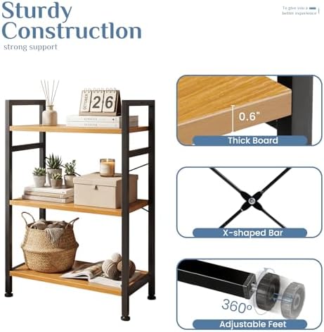 DUMOS 3 Tier Bookshelf, Home Office Bookcase Shelf Storage Organizer