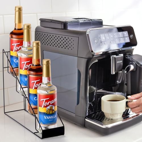 kimilus Coffee Syrup Rack for Coffee Bar Accessories, Fits with Torani and Monin Syrup, Coffee Bar Organizer Holds 4 Bot