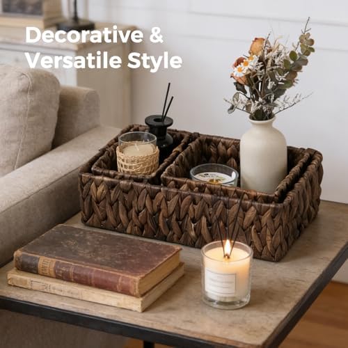 Wicker Storage Baskets Set of 3, Large and Small Pantry Baskets Set, Brown