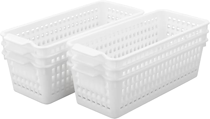 6-Pack White Plastic Storage Basket, Small Storage Bins