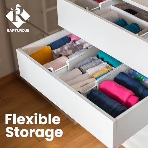 RAPTUROUS White Expandable Drawer Dividers (8" Tall, 13"-22" Long, 4 Pack - White)