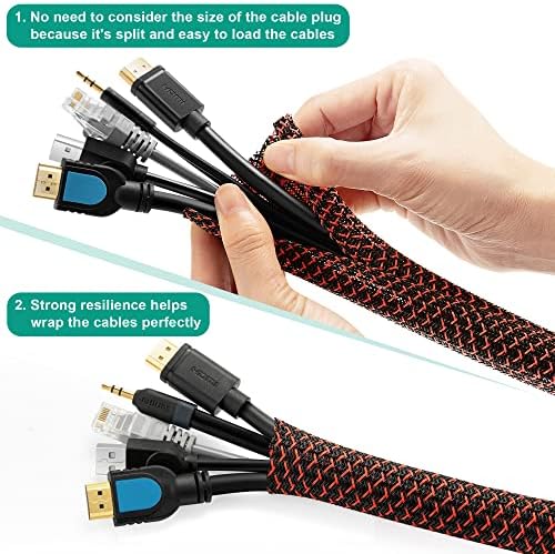 ZhiYo Cable Sleeve, 6.6ft - 4/5 inch, Black - Red