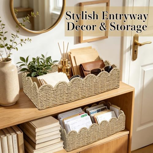 2 Pack Scalloped Toilet Paper Storage Basket for Home Decor