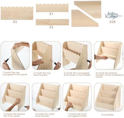 Bookcases Scalloped Book Shelf for Kids 3-Tier Wooden Bookshelf Montessori Style Display Shelf Durable Bookcase Book Org