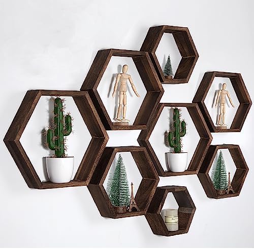 WONFUlity Hexagon Floating Shelves, Hexagonal Shelf Wall Mounted Storage