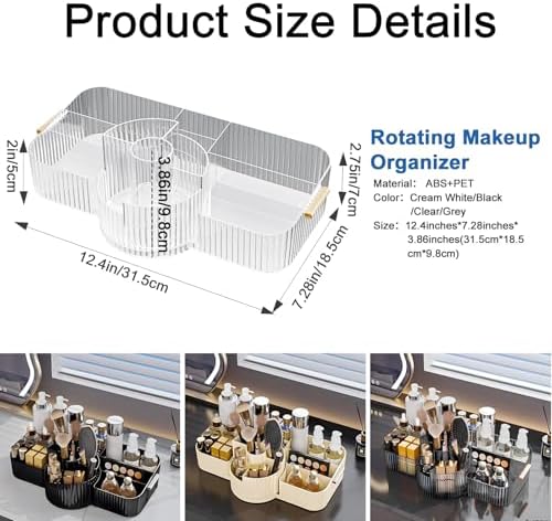 DASITON Large Makeup Brush Holder,Rotating Makeup Organizer,Vintage Striped Cosmetic Organizer,Makeup Storage Organizer