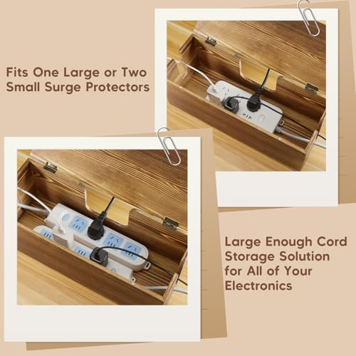 Large Cable Management Box - Burnt Wood Cable Organizer Box and Floor Cord Covers for Electrical Cord Management - Hide