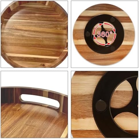 Acacia Wooden Lazy Susan for Table Top-12 Inch Wooden Lazy Susan Turntable with Double Handle-Large Acacia Wooden-Spice