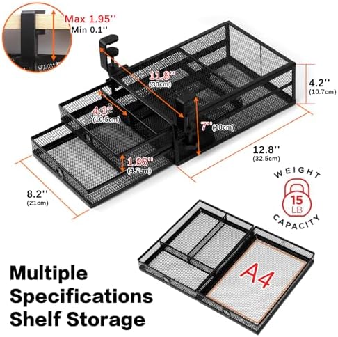 ROSYLINE Under Desk & Desktop Drawer Organizer, 2-Tier Big Capacity