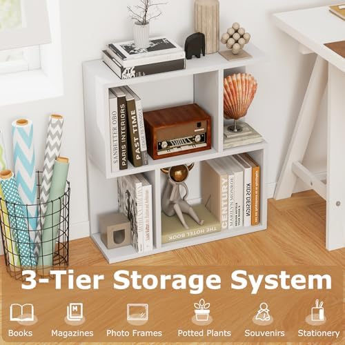 Giantex 3-Tier S-Shaped Bookshelves Set of 2, Modern Geometric Bookcase, Freestanding Display Shelf for Small Space, Ver