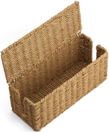 Handwoven Natural Raffia Cable Management Box with Lid – Decorative Cord Organizer for Power Strips, Surge Protectors &