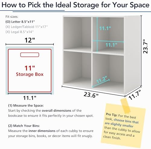 Homes: Inside + Out Apexa 4-Cube Storage Organizer Shelves, Stackable Wood Bookcase Fits Cubby Bins for Organization, Do