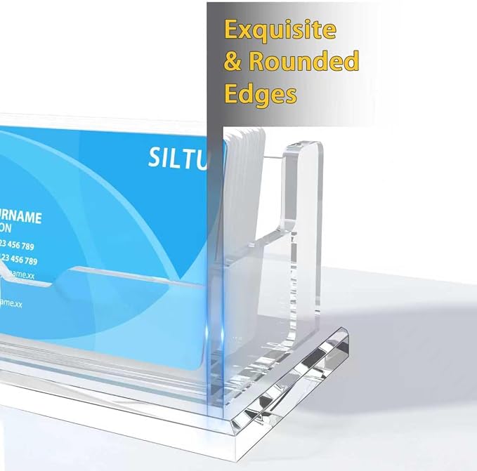 SILUT Business Card Holder for Desk, Horizontal Acrylic Business Card Holder, Clear Card Holder, Business Card Organizer for Office Exhibition - 1 Slot with 50 Cards Capcity