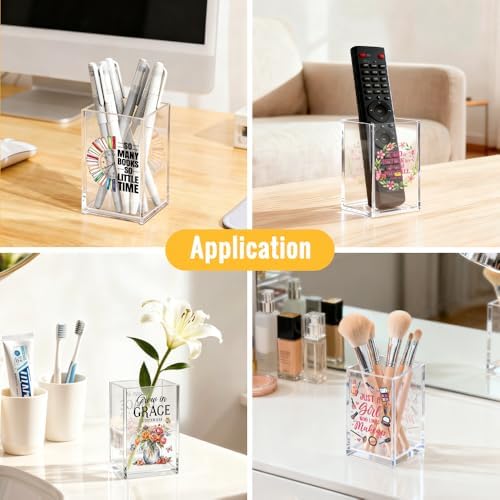 His Mercies Are New Every Morning Acrylic Cosmetic Pencil Pen Holder Cup, Religious Faith-Based Gifts for Christian Mom Grandma Aunt Daughter Women, Baptism Bible Verse Gifts for Coworker Boss