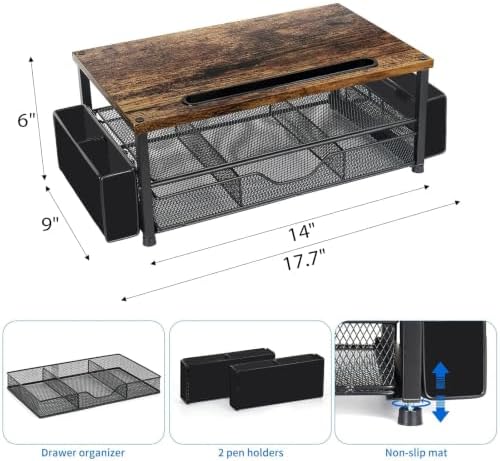 AUPSEN Wood Desk Organizers and Accessories, 2-Tier Computer Monitor Stand Riser with Drawer, Pen Storage & Phone Holder