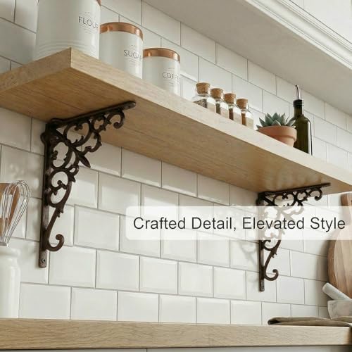 Z Metnal Decorative Shelf Brackets, 6 x 9 inch, Cast Wrought Iron Metal Mailbox Bracket, 90° Right Angle Victorian Brack