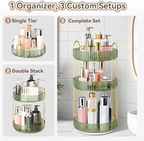 360° Rotating Makeup Organizer for Vanity, 3 Tier Perfume Organizers, Green
