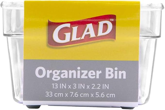Glad Plastic Drawer Storage Tray – Heavy Duty Organizer Bin for Home, Kitchen, Bath, Bedroom, Office | Non-Slip Feet, Clear, 13x3 (Pack of 6)