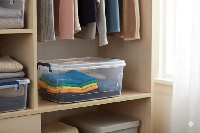 Tribello Clear Storage Bins with Lids, Stackable Plastic Storage Containers for Home Organization – Totes for Closet and Underbed Storage, 21 Quarts