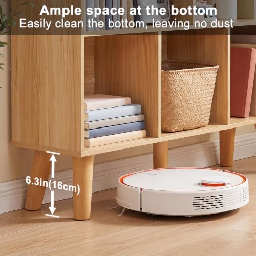 YAHARBO 8 Cube Natural Bookshelf,4 Tier Book Shelf with Legs,Modern Minimalist Bookcase,Open Book Shelves Storage Organi